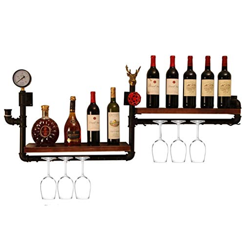 XMCF Porta Bottiglie da Vino Parete Wine Rack Industriale del Tubo Shelf Rustic Legno & Black Metal Bottiglia del liquore Serbatoi di Steam Punk Floating Bar ripiano del Vino Scaffale portabottiglie