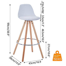 GOLDFAN Sgabello Cucina Un Set di 4 Sgabelli da Bar Gambe della Sedia in Legno con Schienale in Plastica,Bianca