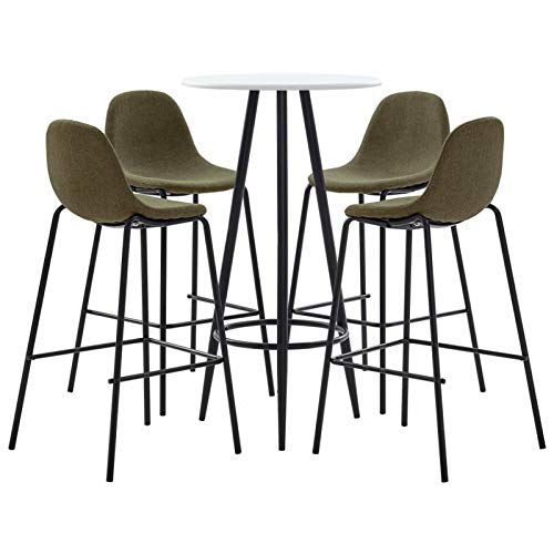 Tidyard Set 5 pz da Bar Design Moderno Alto in Tessuto Marrone/Giallo e Acciaio,Set Tavolo Rotondo e 4 Sedie da Bar Alti in Tessuto,Set Tavolo e Sedie da Cucina Design Moderno in Tessuto
