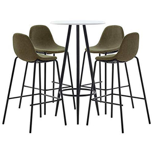 Tidyard Set 5 pz da Bar Design Moderno Alto in Tessuto Marrone/Giallo e Acciaio,Set Tavolo Rotondo e 4 Sedie da Bar Alti in Tessuto,Set Tavolo e Sedie da Cucina Design Moderno in Tessuto
