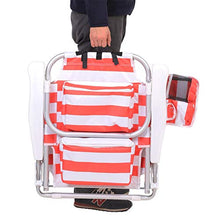 SONGMICS Sedia da Spiaggia Portatile, Alluminio, Tasca Termica e Cuscino, Spiaggina Pieghevole, Reclinabile, Leggera, Resistente, Sedia da Esterno, Righe Rosse e Bianche GCB63BU