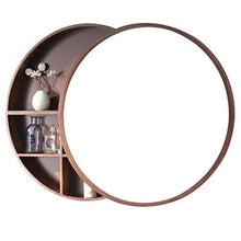 Specchio Contenitore per Bagno Specchio in Legno Massello con Ripiano Specchio per Trucco Mobile Pensile A Parete Tondo, Sinistra E Destra Push-Pull (Color : Brown, Size : 70cm/27.6inches)