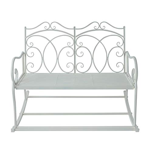 miozzi Panchina a Dondolo da Giardino 2 Posti in Ferro Shabby Bianco 102x74.5x78 cm