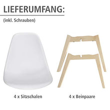 WENKO Set di 4 sedie a Conchiglia per Sala da Pranzo, Bianche, Lavabili, Gambe in Legno massello di faggio, Design scandinavo