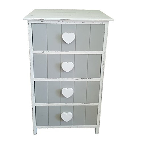 Euro Novità Srl EN-222685 Mobile Comodino Cassettiera Portaoggetti stile shabby provenzale in legno con 4 cassetti. Colore Grigio, 40x29x73 cm