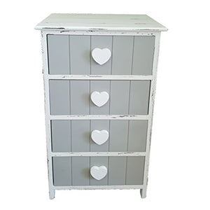 Euro Novità Srl EN-222685 Mobile Comodino Cassettiera Portaoggetti stile shabby provenzale in legno con 4 cassetti. Colore Grigio, 40x29x73 cm
