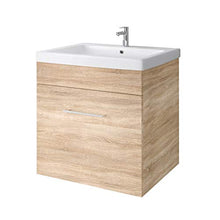 Planetmöbel Lavabo sospeso da 60 cm, in rovere Sonoma, con lavabo in ceramica e cassetto per bagno