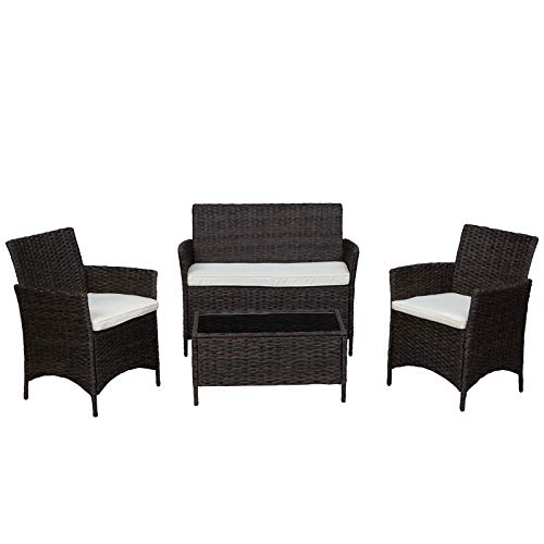 Outsunny Salotto da Esterno Set 4 Pzi:1 Divano/2 Poltrone/1 Tavolino, Mobili Giardino in Rattan, Nero e Bianco