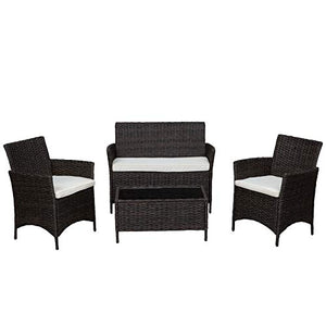 Outsunny Salotto da Esterno Set 4 Pzi:1 Divano/2 Poltrone/1 Tavolino, Mobili Giardino in Rattan, Nero e Bianco