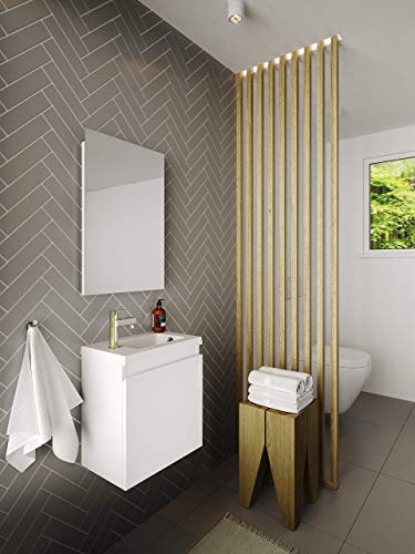 Allibert Mobili da Bagno Set Sottopensile 40 cm Lavabo Specchio Pre-assemblati senza Maniglie