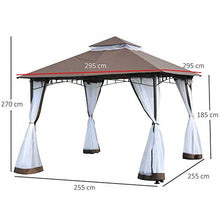 Outsunny Gazebo da Giardino 3x3m con Zanzariera, Tetto a 2 Livelli in Poliestere Struttura in Metallo Marrone