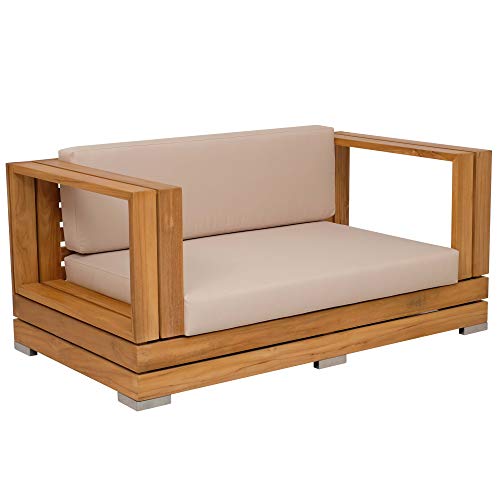 Teako Design Divano da esterno Korsika, 2 posti, in legno di teak, non trattato, resistente alle intemperie, da giardino