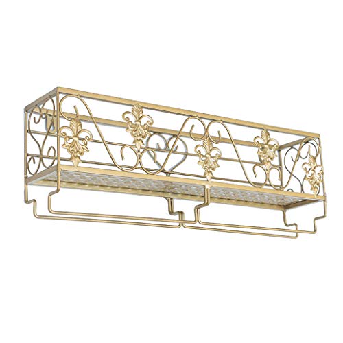 Portabottiglie Decorazioni per la casa Industriale Porta Bottiglie Parete con Supporto Vetro, Vintage Metallo, portaoggetti per calici sospensioni, Scaffale Vino per Bar/Cucina/Mobile, Oro Organ