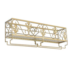 Portabottiglie Decorazioni per la casa Industriale Porta Bottiglie Parete con Supporto Vetro, Vintage Metallo, portaoggetti per calici sospensioni, Scaffale Vino per Bar/Cucina/Mobile, Oro Organ