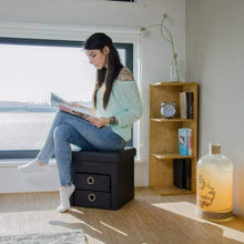 Relaxdays Pouf Contenitore Pieghevole, Scomparto Interno, 2 Cassetti Rimovibili, Cubo, finta pelle, Nero, HxLxP: 38 x 38 x 38 cm