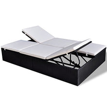 Festnight Lettino Prendisole Lettino da Sole Matrimoniale Regolabile in Polirattan Marrone con Cusino Bianco da Giardino/Spiaggia/Piscina/Mare/Patio per Esterno 194 x 120 x 31 cm (Nero)