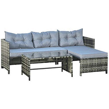 Set Salotto da Giardino Divano con Penisola e Tavolino in Rattan Grigio