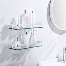 Umi. Bathroom Glass Shelf Anodized Aluminum Tempered Glass 8MM Extra Thick 2 Pack Retangular 1 Tier Storage Organizer Wall Mount Sliver, A4126A-P2