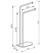 Piantana porta asciugamani bagno da terra Nero Opaco, 30 x 17 x 82 cm, salvaspazio con Due Bracci