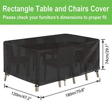 YuYo Copertura Tavolo Esterno Rettangolare, Copertura Mobili Giardino Impermeabile, Copertura per Mobili Esterno Rettangolari Copertura per Tavolo da Pranzo Esterno per 6-8 Posti, 180x120x74cm, Nero
