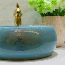 Jgophu - Lavabo da bagno in ceramica con motivo floreale blu
