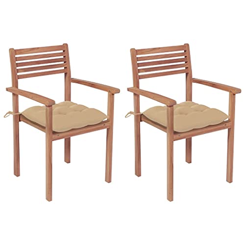 vidaXL Sedie da Giardino 2 pz con Cuscini Beige Massello di Teak