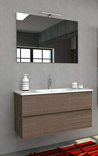 COMPOSIZIONE BAGNO Linea Elegance da 80CM Mobile Sospeso + Lavabo + Specchio + Lampada Led (Noce)