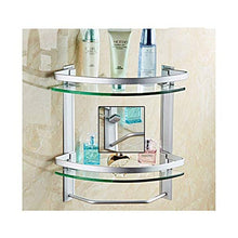 AGGF Towel Rail Double Layer Glass Shelf Corner Shelf Aluminum Bathroom Storage Rack Bathroom Wall-Mounted Bathroom Shelf Easy To Install AW I-12