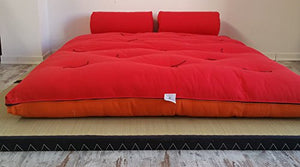 Divano Letto futon con braccioli Double Face Base Tatami Colori Rosso/Arancio Misura futon 120 x 200 cm
