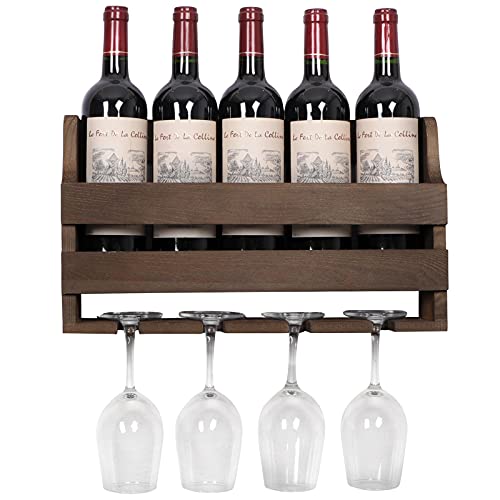 OROPY Portabottiglie a Parete e Supporto in Vetro, Scaffale di Esposizione di stoccaggio del Vino in Legno Rustic, per Arredamento Cucina, Sala da Pranzo, Bar, casa e Cucina, Completamente assemblato