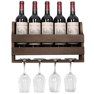 OROPY Portabottiglie a Parete e Supporto in Vetro, Scaffale di Esposizione di stoccaggio del Vino in Legno Rustic, per Arredamento Cucina, Sala da Pranzo, Bar, casa e Cucina, Completamente assemblato