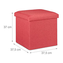 Relaxdays Sgabello con Contenitore, Pieghevole, Imbottitura Morbida, Quadrato, Stoffa, HLP: 37x37,5x37,5 cm, Rosso