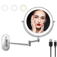 JYJYES Specchio per Trucco 10X Specchio per Bagno con Ingrandimento Professionale Specchio Parete con luci LED Regolabile e Rotazione a 360°,8" Specchio Doccia con Carica USB