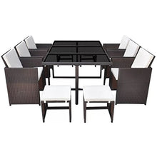 UnfadeMemory Set da Pranzo da Giardino Tavolo e Sedie da Esterno 11 pz con Cuscini Polyrattan Marrone