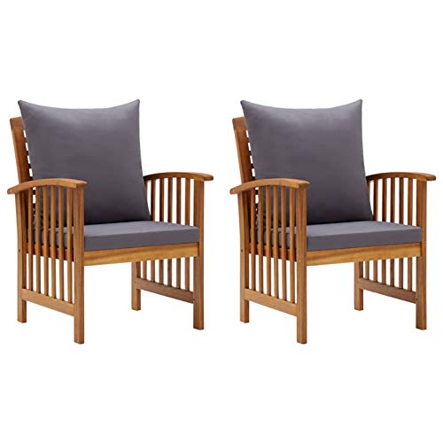 Tidyard Set 2 Sedie da Pranzo per Giardino in Legno Massello di Acacia con Cuscini 59x67x83 cm,Poltrone da Giardino in Legno,Poltrocine da Giardino in Legno,Poltrone Poltrocine da Esterno in Legno