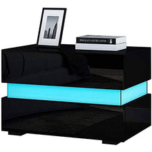 Greensen Comodino con illuminazione a LED, mobile porta tablet, comodino comò con 2 cassetti, comodino lucido, comò Flow, 60 x 45 x 39 cm(Nero)