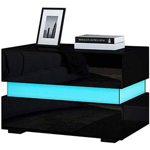 Ejoyous Comodino LED, comodino comò lucido Comodino con 2 cassetti e telecomando per camera da letto, soggiorno 45 x 60 x 39 cm(nero)