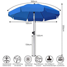 MVPower Ombrellone da Spiaggia, Ø 200 cm Ombrellone Rotondo UV UPF 50+, Ombrellone Inclinabile, Per Il Giardino Esterno Della Spiaggia Balcone, 200 g /m², Blu Reale