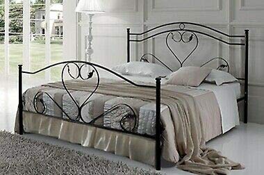 Letto 1 Piazza e Mezza, in Ferro BATTUTO, Modello Cuore, Vari Colori (Nero Sfumature Oro)