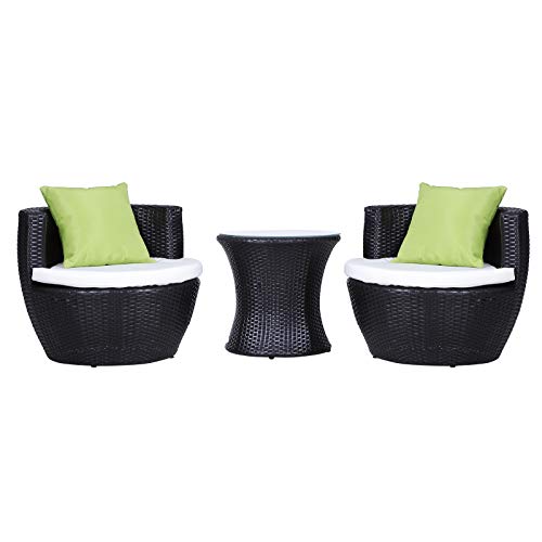 Outsunny Set Mobili in Rattan Set 2 Poltrone, Tavolino con Cuscini 3pz Giardino Esterno