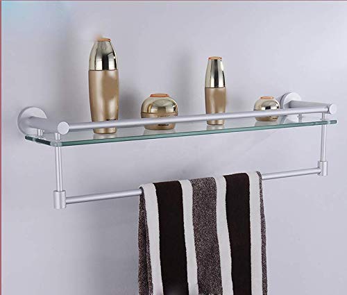 MBYW Portasciugamani Moderno Portasciugamani Elegante per Il Bagno di Moda Ripiano in Vetro, monostrato con portasciugamani, mensola Bagno, portasciugamani in Alluminio, Cornice Frontale a Specchio