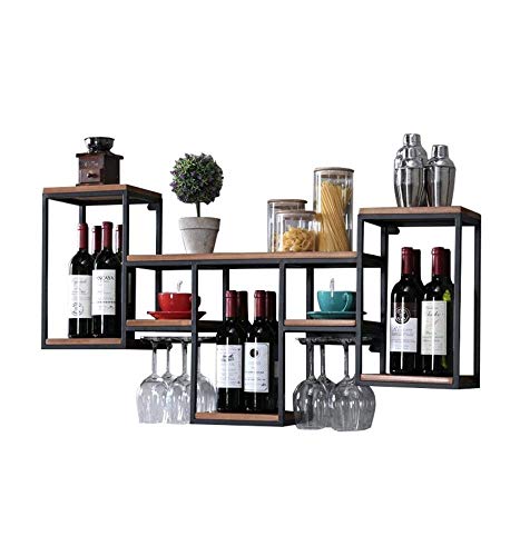 LHQ-HQ cremagliera del Vino della Parete in Ferro battuto for Bar |Supporto di Vetro di Vino di Legno |Stand Vino |Portabicchieri |Muro Cantina