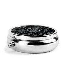 Scatola rotonda per medicina portatile, mini portapillole in metallo, dispenser per pillole, borsa da viaggio, bandana, cachemire bianco su nero