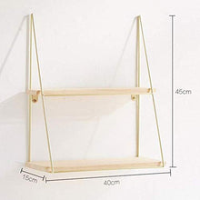 Semplicità Elegante Scaffale a Muro Scaffale Galleggiante Scaffali in Legno Massello Scaffale in Metallo Salva Spazio Cuscinetto Forte Balcone Negozio Di Abbigliamento, 2 Strati, HJJ, Oro, 40x15x4