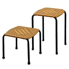 Aspetto in Rattan - Sgabello impilabile in Tubo Acciaio Inossidabile - Adatto Giardino, Soggiorno, Camera Letto, terrazza o Balcone e Campeggio, 1 Sgabello Alto e 1 poggiapieesterni, Interni
