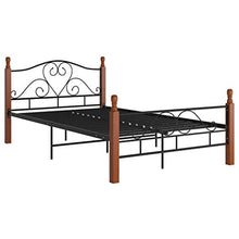 200 x 120 cm Struttura Letto Matrimoniale in Metallo,Piattaforma Letto Matrimoniale,Supporto Resistente per letto,Giroletto per Adulto, Montaggio facile,Nero e legno scuro