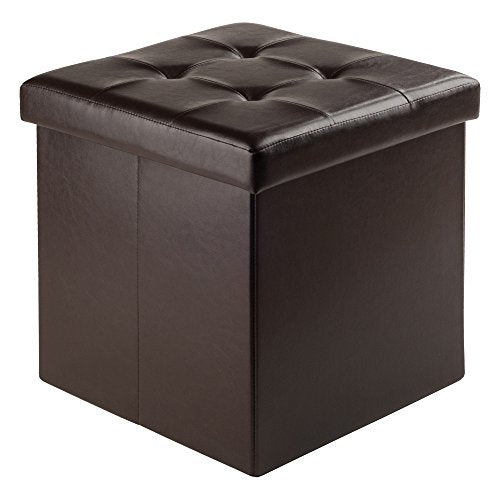 winsome Ashford legno massello ottomano con contenitore in ecopelle in espresso Finish