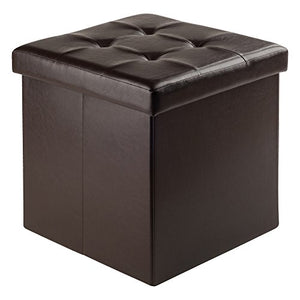 winsome Ashford legno massello ottomano con contenitore in ecopelle in espresso Finish