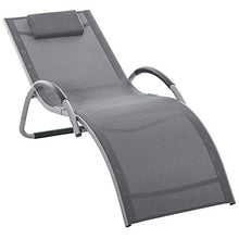 Outsunny Lettino Prendisole in Alluminio, Sedia Sdraio da Giardino in Textilene Nero con Poggiatesta Rimovibile 160x60x65cm