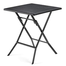 SONGMICS Tavolino Pieghevole da Giardino con Superficie in Plastica con Venatura del Legno, Gambe in Ferro Stabile, Piedini Simili di Zoccoli, Chiusure di Sicurezza, 62 x 62 x 73 cm, Nero GPT04BK